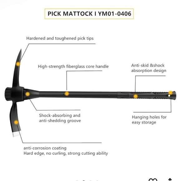 glorousamc Forged Adze Pick Weeding Mattock Pick Mattock w/Fiberglass Handle - Picture 2 of 13